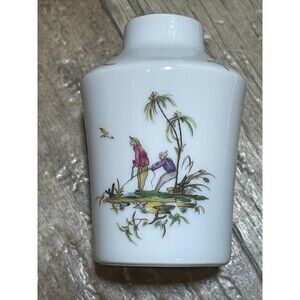 Limoges Raynaud & Co Bud Vase Oriental Asian Fishing Design White 3"